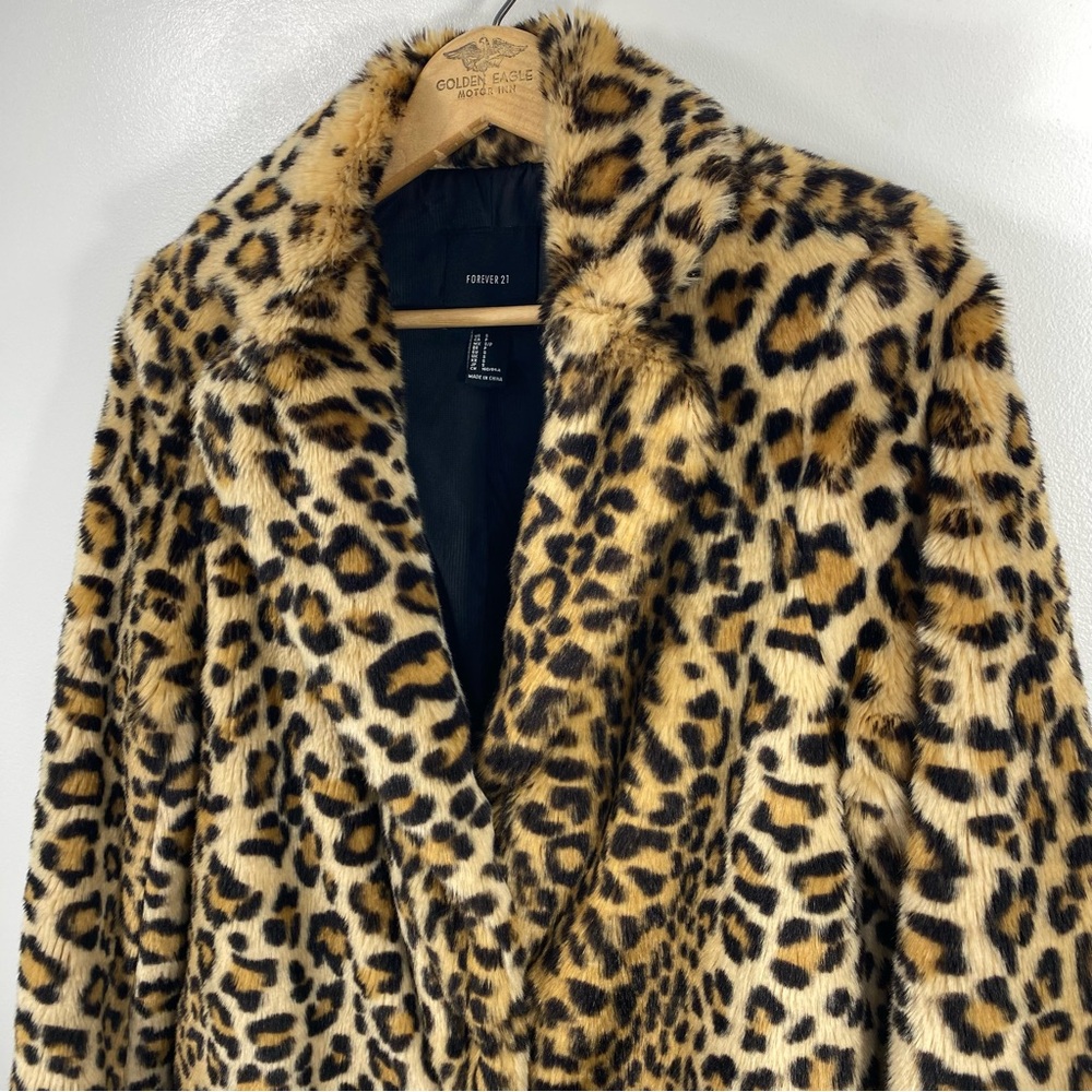 Forever 21 Leopard Animal Print Faux Fur Luxe Runway Statement Topper Coat S - Picture 12 of 12